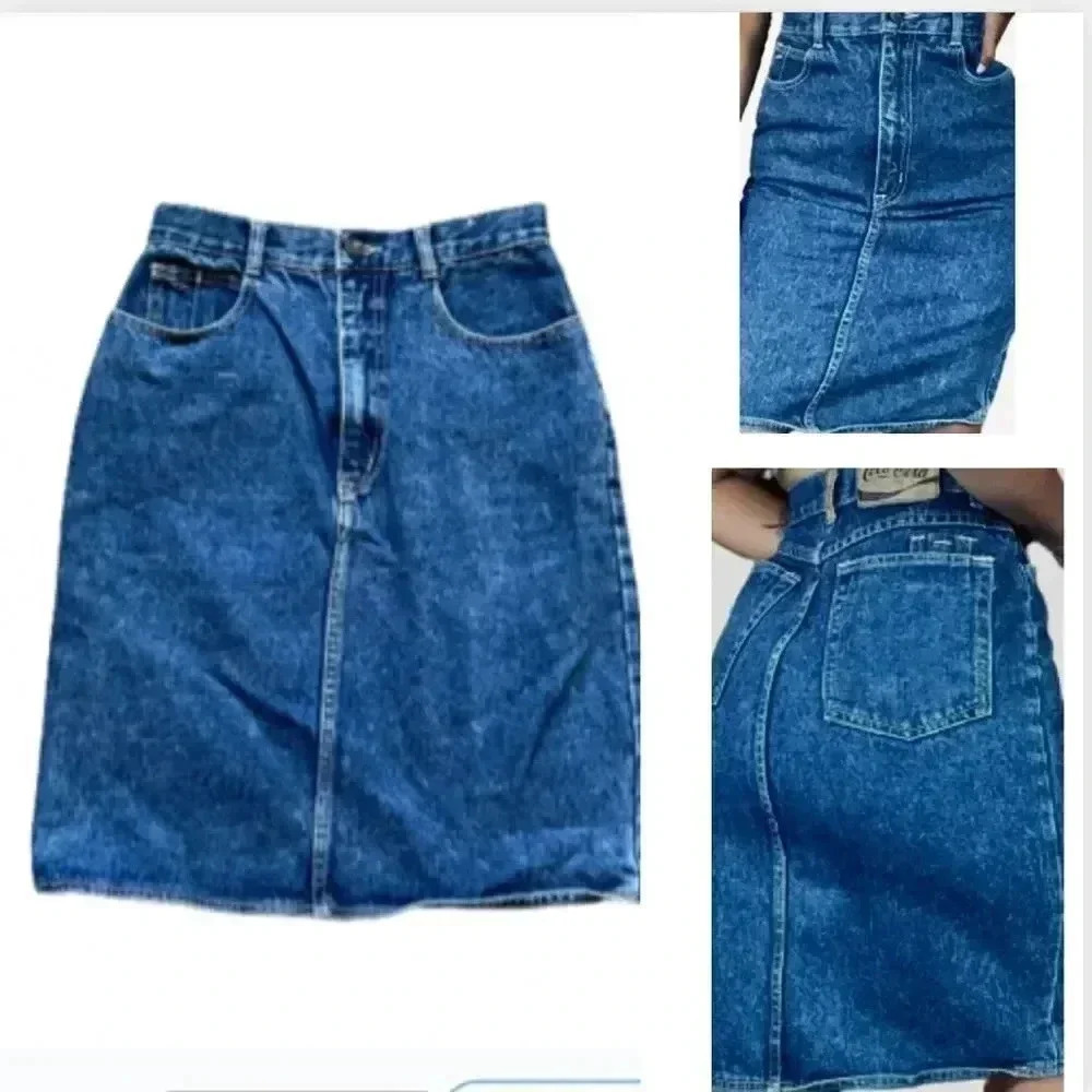 Vintage Cowboy Chic  80’s Blue Acid Washed Jean Mini‎ Skirt - Picture 12 of 12